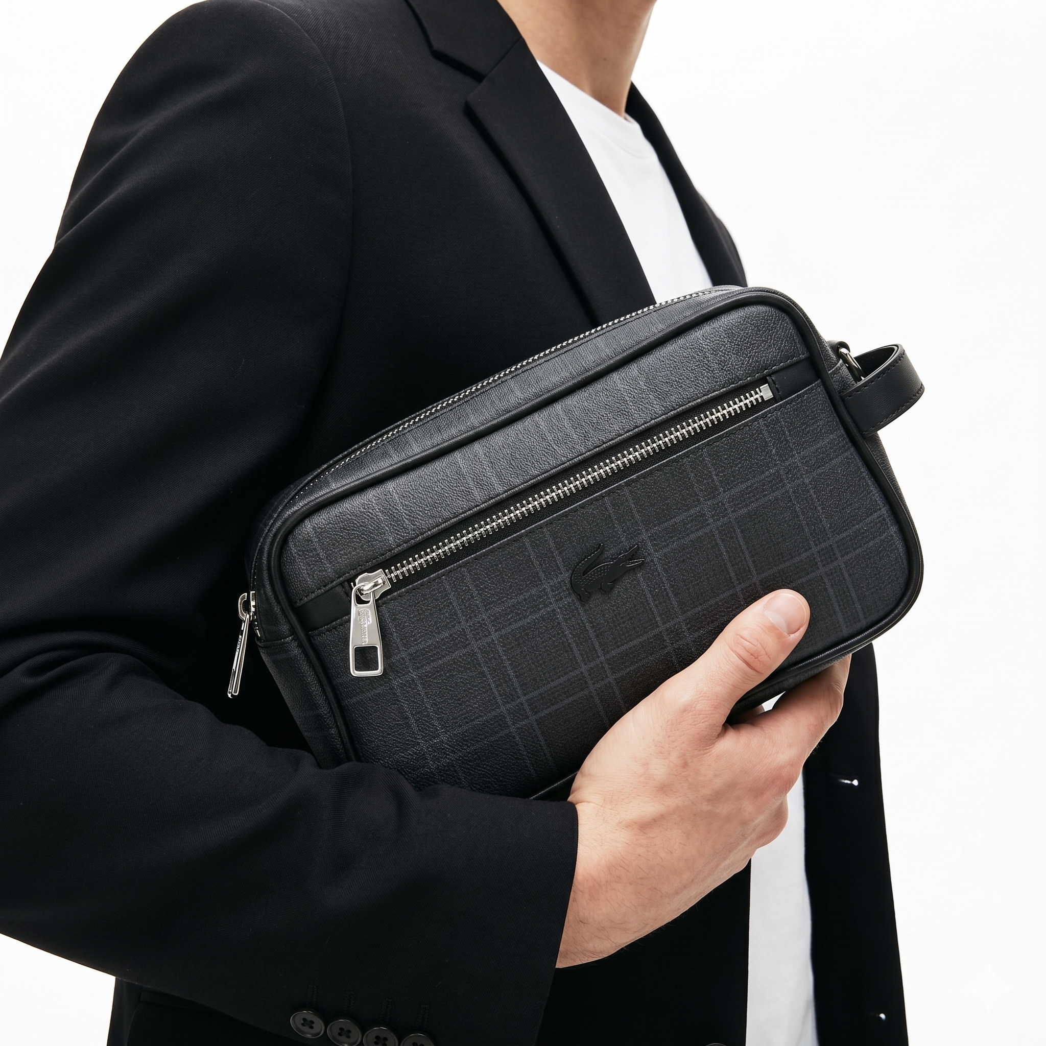 Lacoste Checkered Pattern Clutch Bag in Black 🐊💼