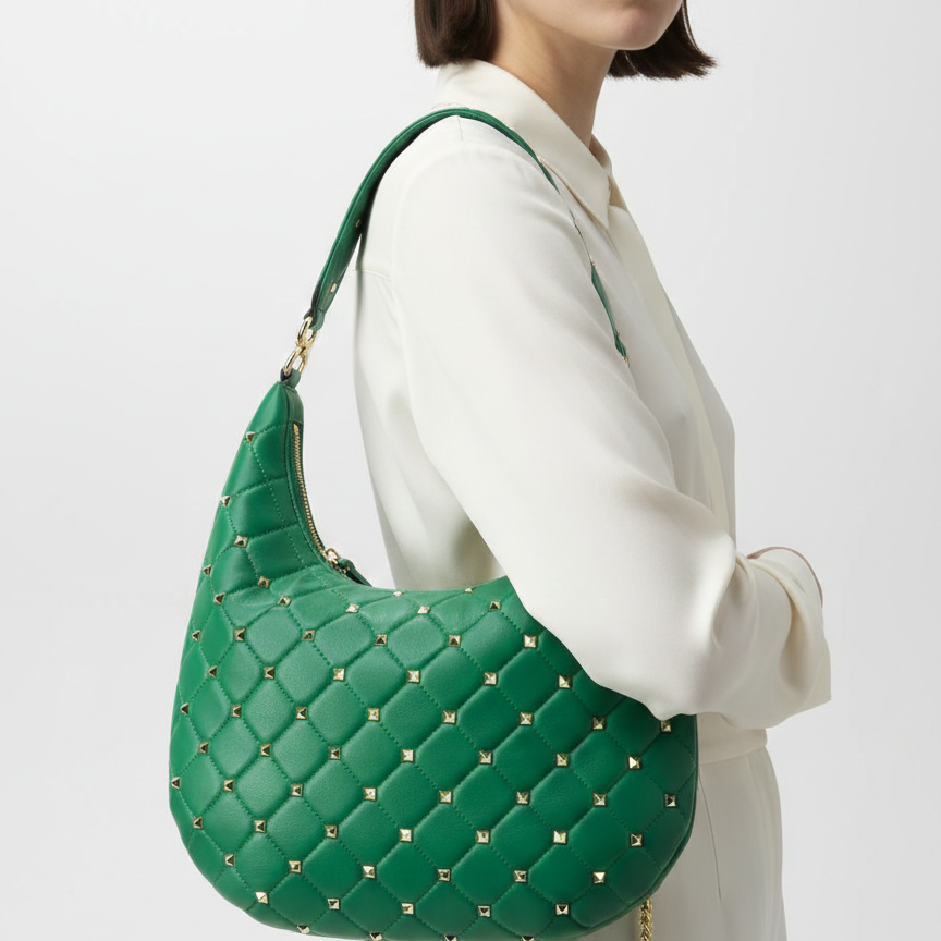 Valentino Garavani Rockstud Spike Green Leather Hobo Bag 💚✨👜