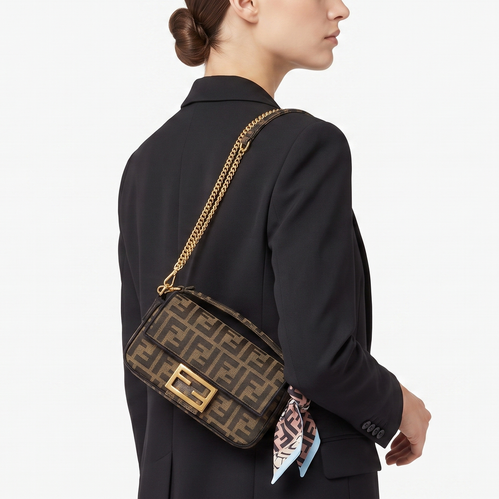 Fendi Roma Monogram Chain Bag with Scarf Detail 👜✨