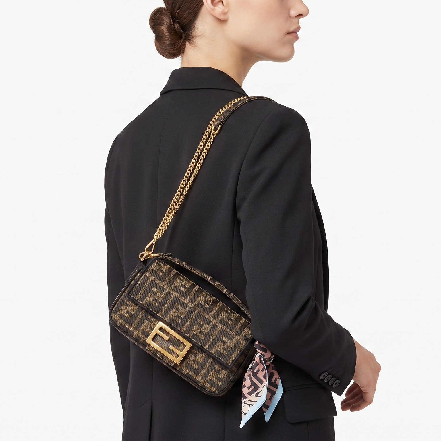 Fendi Roma Monogram Chain Bag with Scarf Detail 👜✨