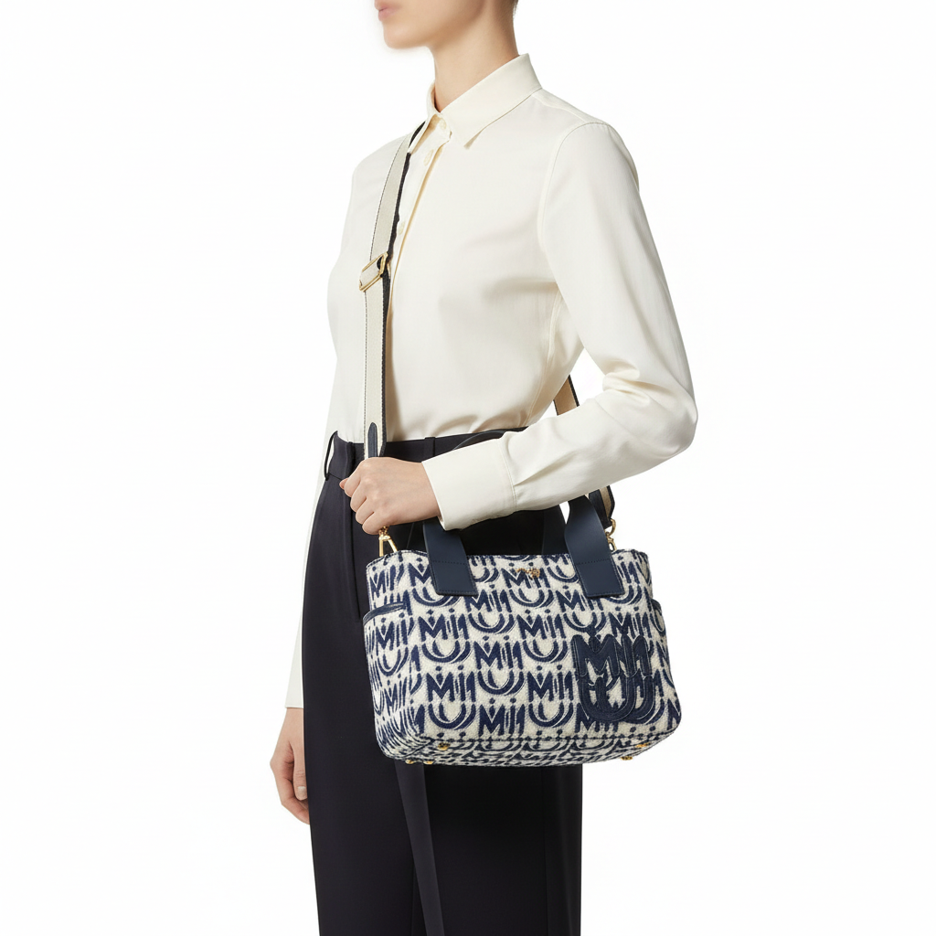 Miu Miu Monogram Canvas Tote with Leather Trim 👜💙✨
