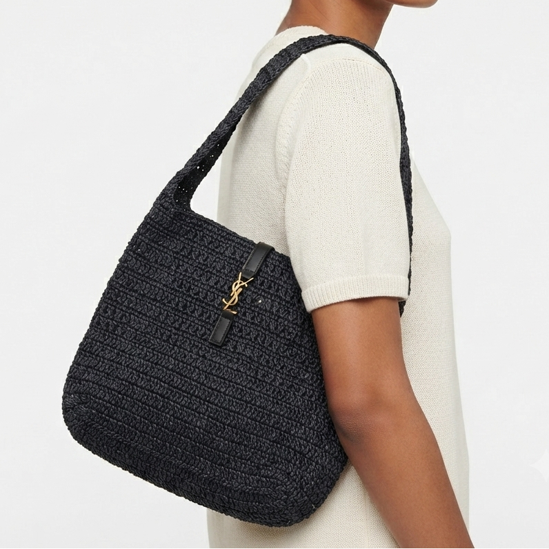 YSL Woven Straw Tote Bag with Leather Detail