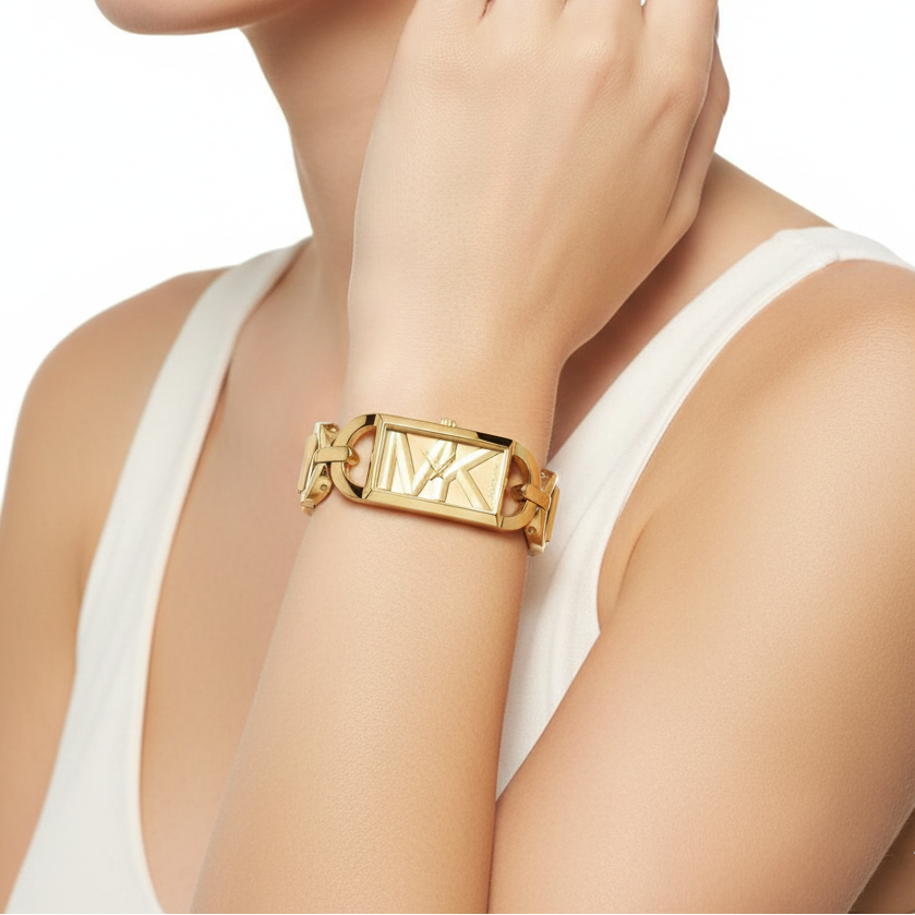 Michael Kors Empire Logo Gold Tone Chain Watch ✨ ⌚ 👑
