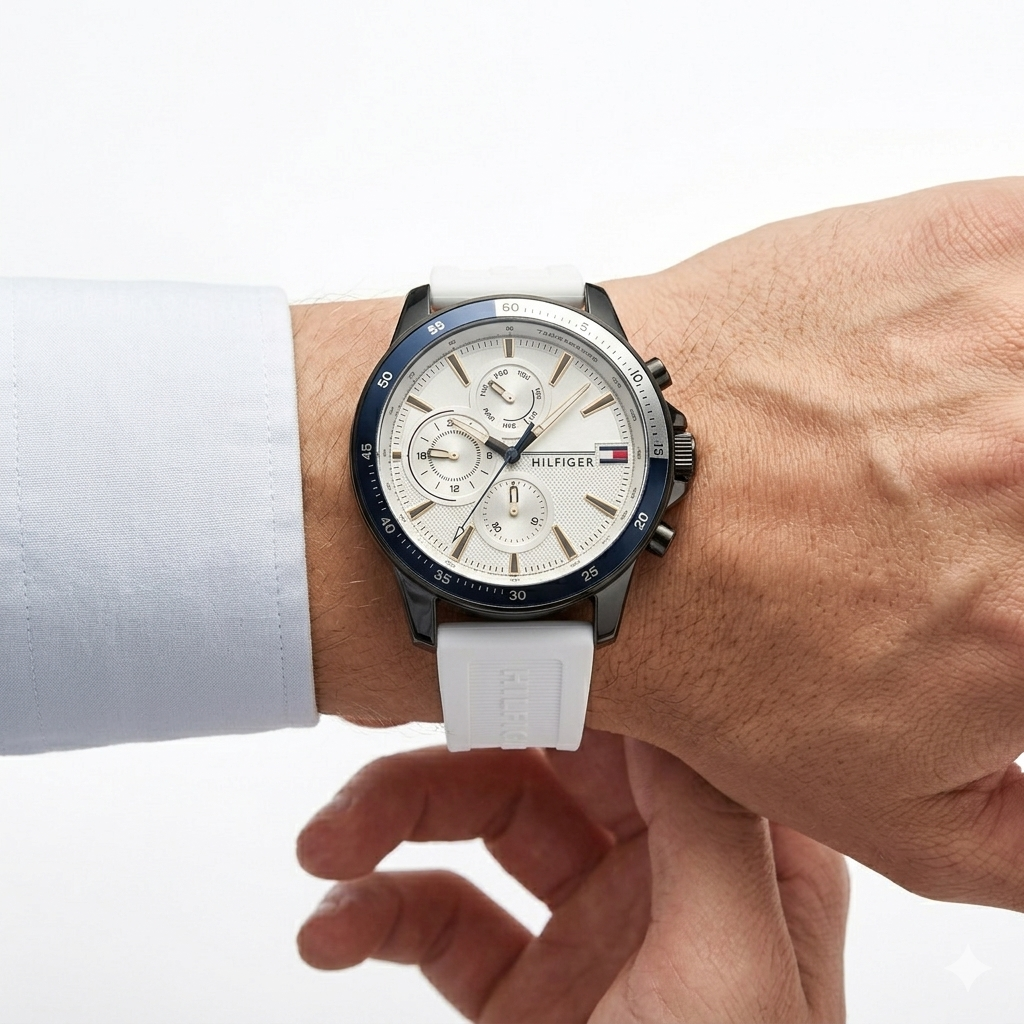 Tommy Hilfiger Men's Sport Chronograph Watch with White Silicone Strap ⌚️⚪️🔹