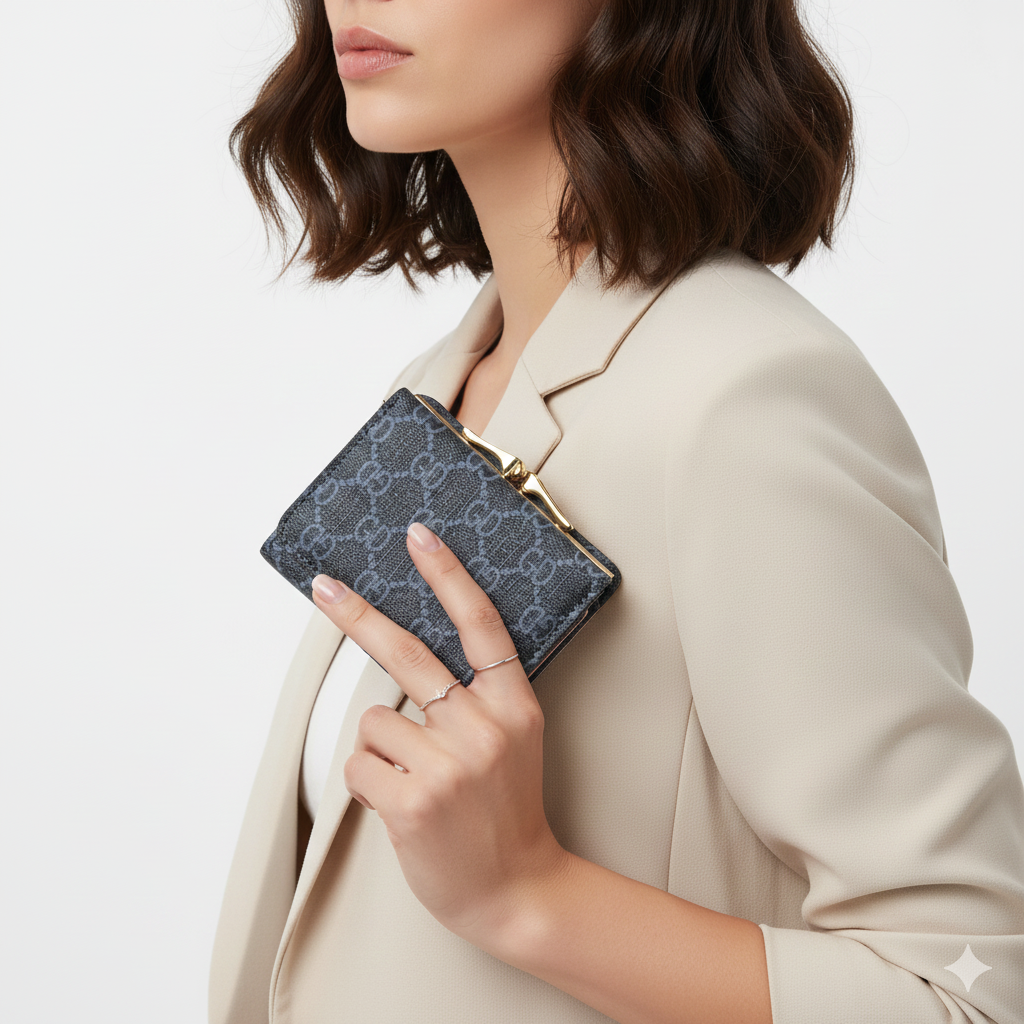 Luxury Monogram Kiss-Lock Mini Wallet 👛 ✨ 🖤