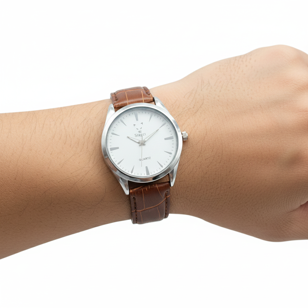 ⌚✨ S'Stegi Men's Classic Quartz Watch with Brown Croco-Embossed Leather Strap