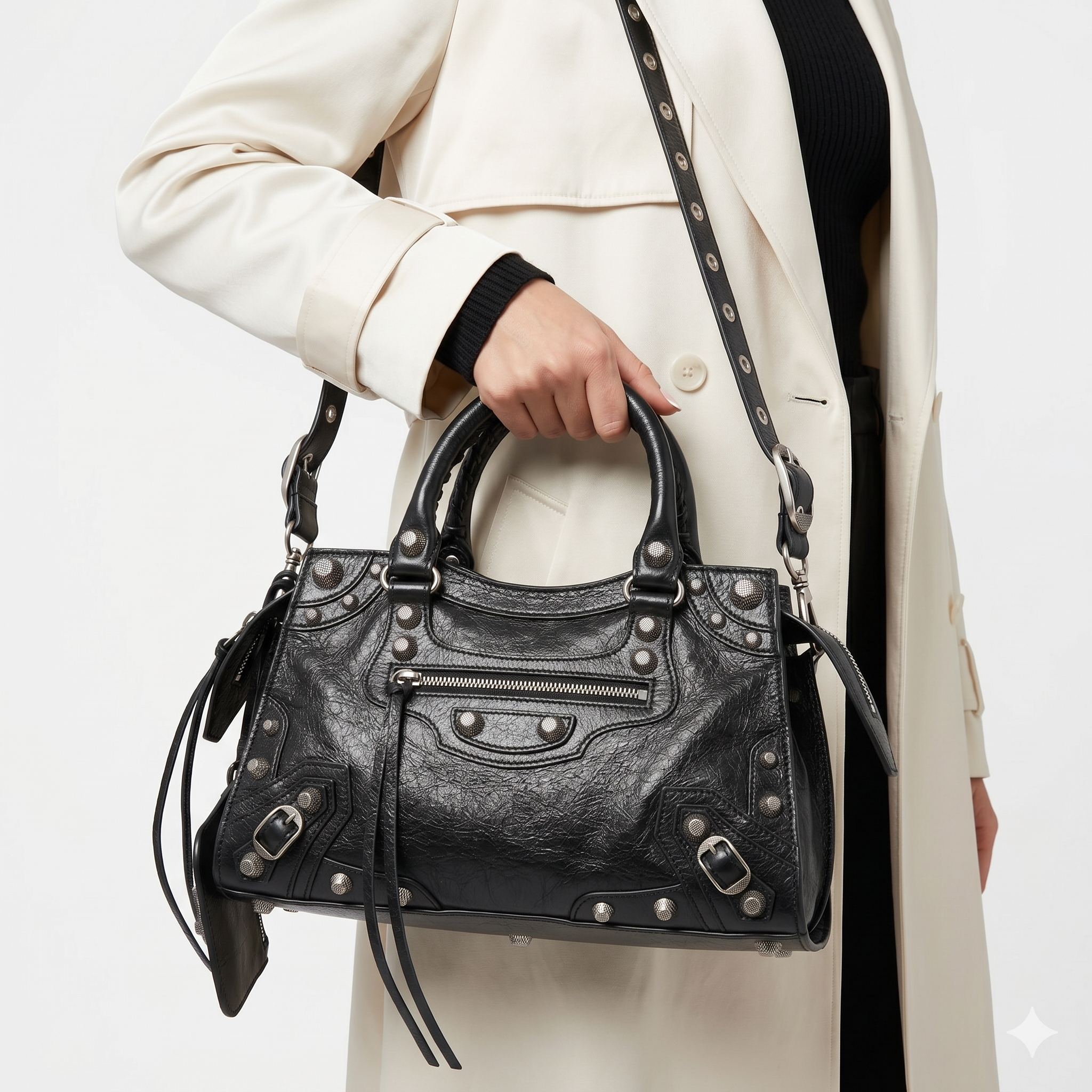 Balenciaga Black City Handbag with Signature Stud Details 🖤👜