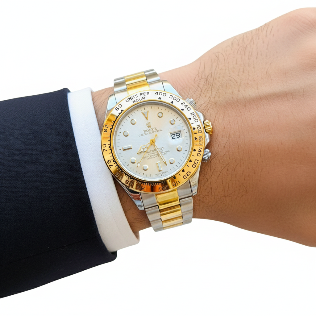 Rolex-Style Two-Tone Gold & Silver Chronograph Watch 👑🌟⌚️