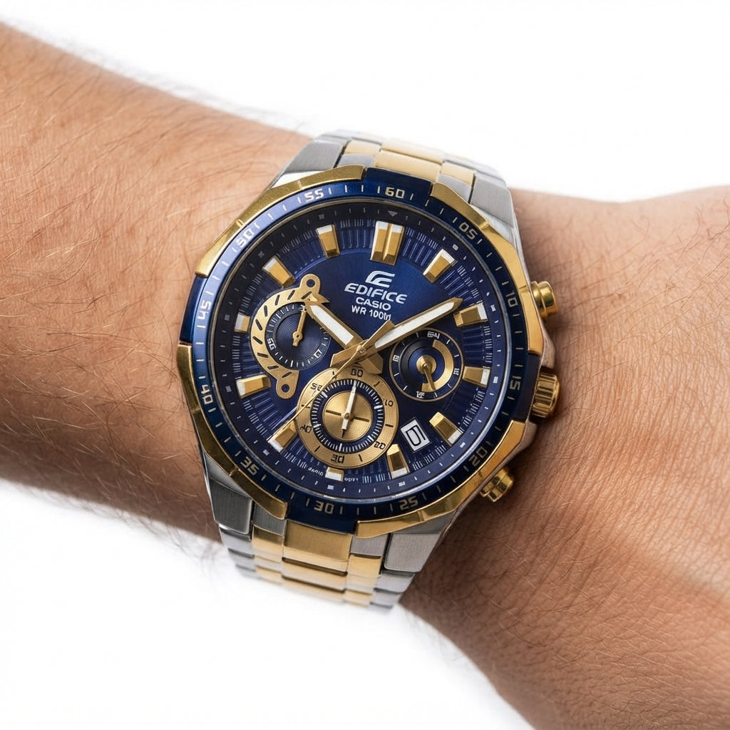 Casio Edifice Blue and Gold Stainless Steel Chronograph Watch