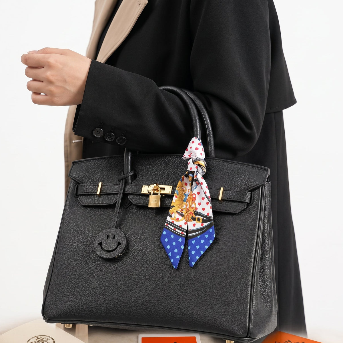 Classic Black Genuine Leather Handheld Tote