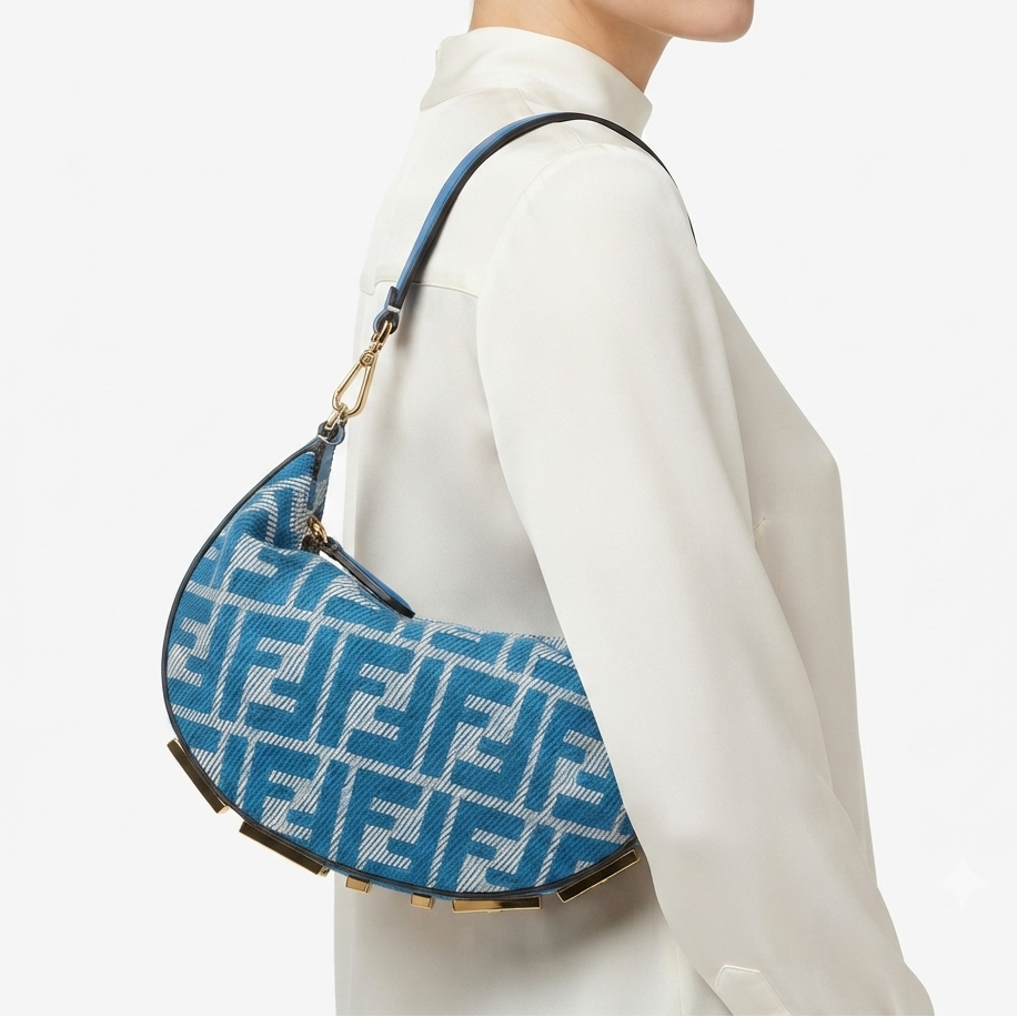 Fendi Logo Pattern Shoulder Bag in Brown and Blue