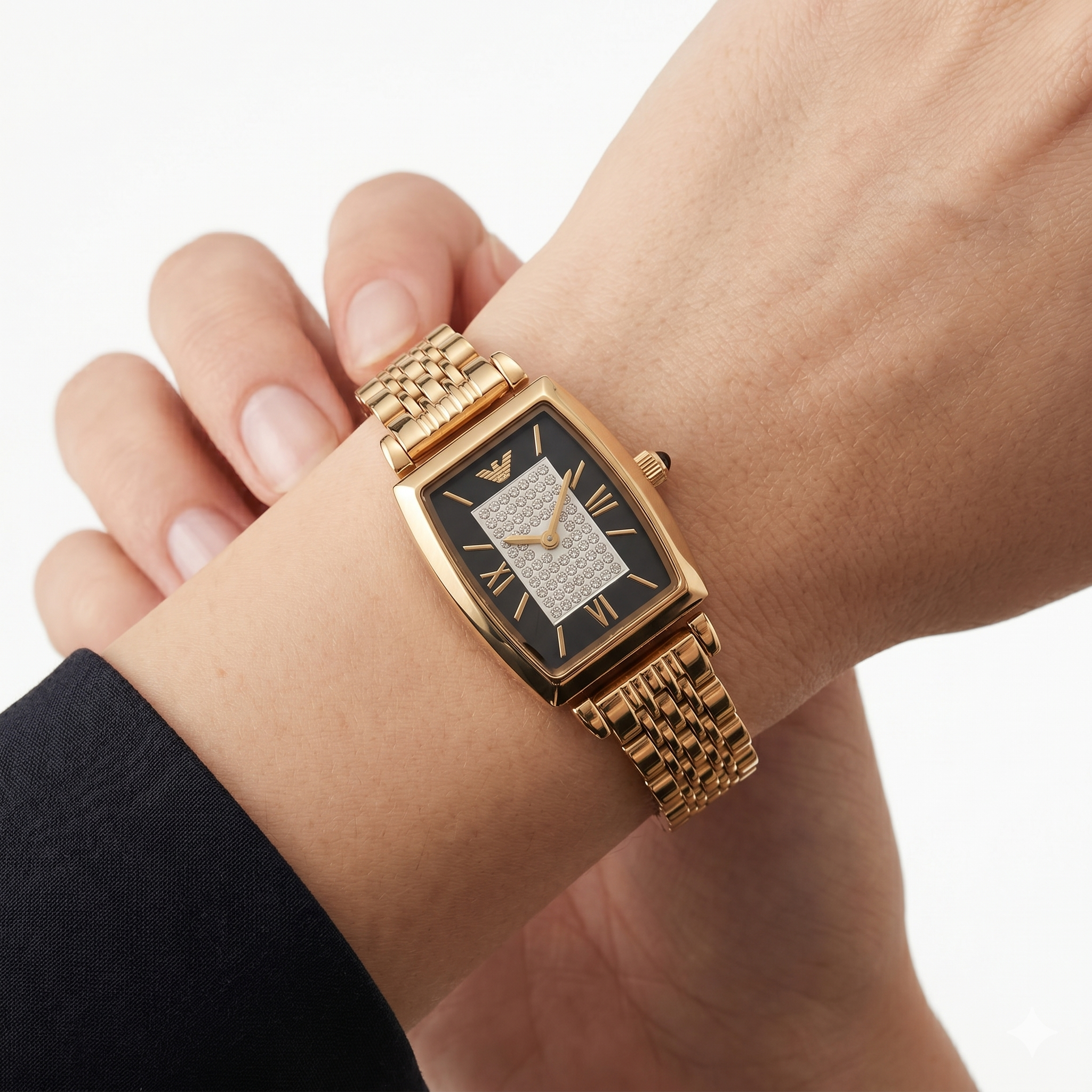 Emporio Armani Gold-Tone Crystal Rectangular Watch ⌚✨💛