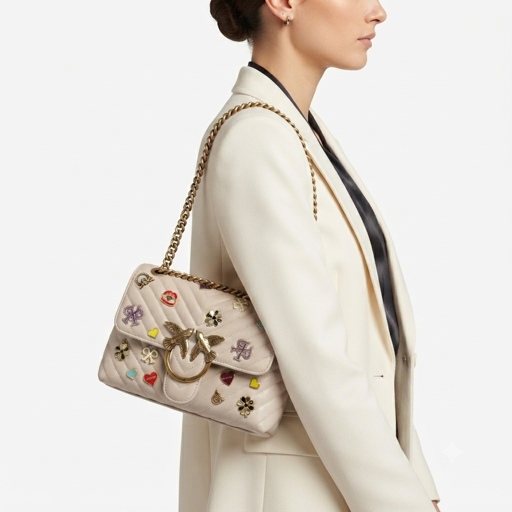 Pinko Quilted Crossbody Bag with Playful Pin Embellishments 🕊️✨