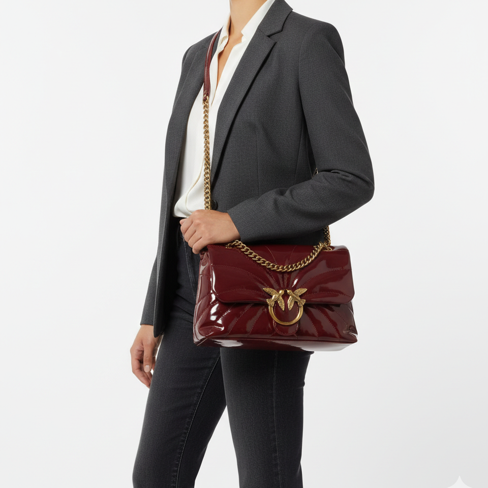 Pinko Love Lady Puff Bag in Burgundy Patent Leather 🍷✨🕊️