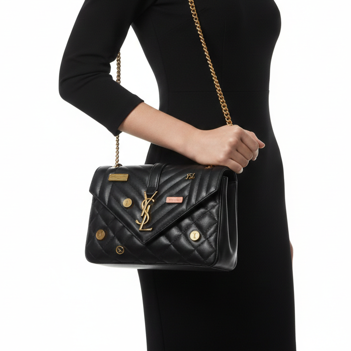 Saint Laurent Black Quilted Leather Shoulder Bag with Gold Embellishments 🖤👜✨