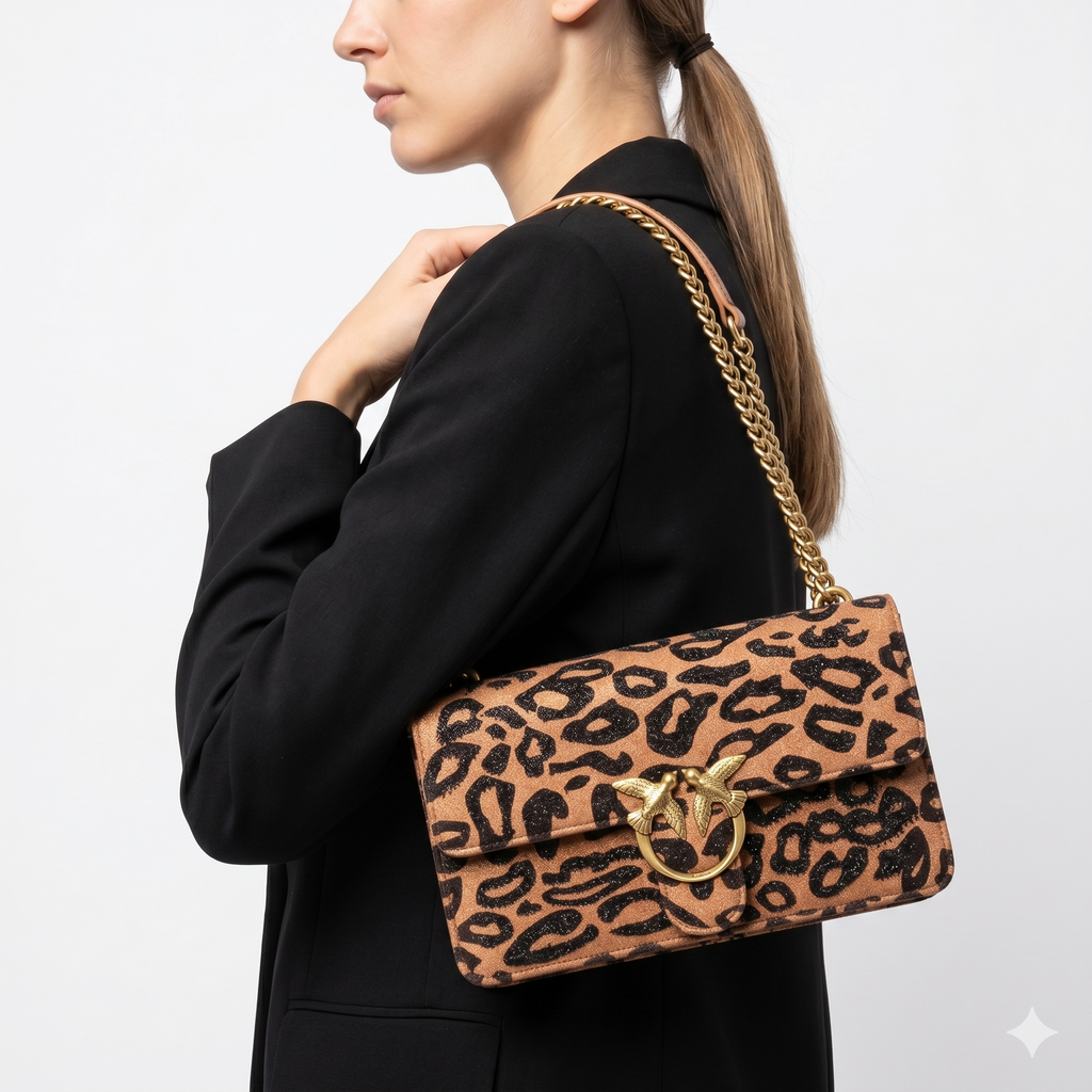 Pinko Leopard Print Shoulder Bag with Signature Bird Hardware 🐆👜