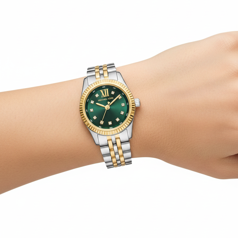 Michael Kors Lennox Two-Tone Green Dial Watch 💚✨🥂