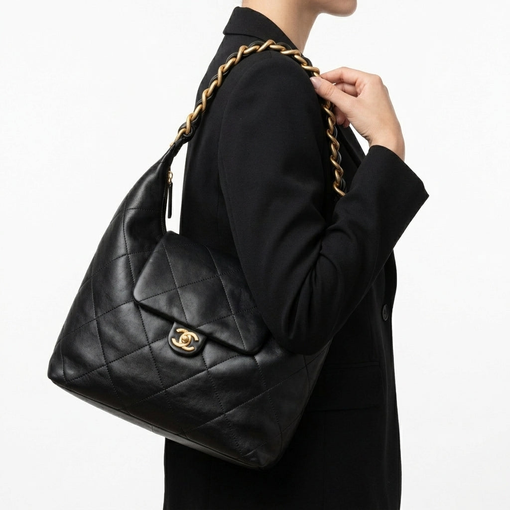 Chanel Mirror Original Hobo Bag in Quilted Microfiber Leather