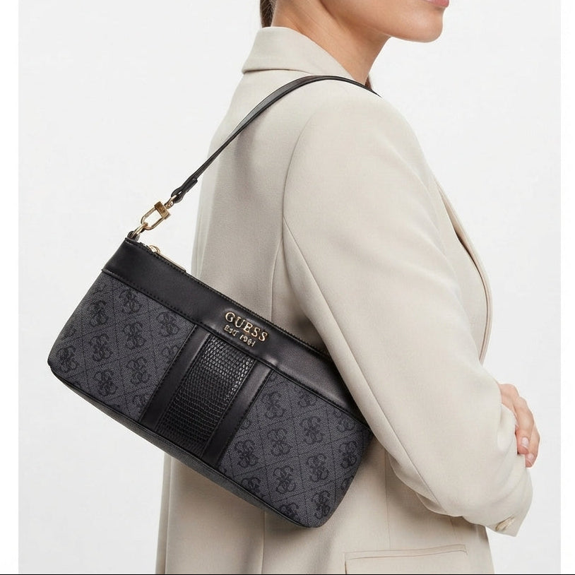 Guess Monogram Shoulder Bag in Classic Black and Grey