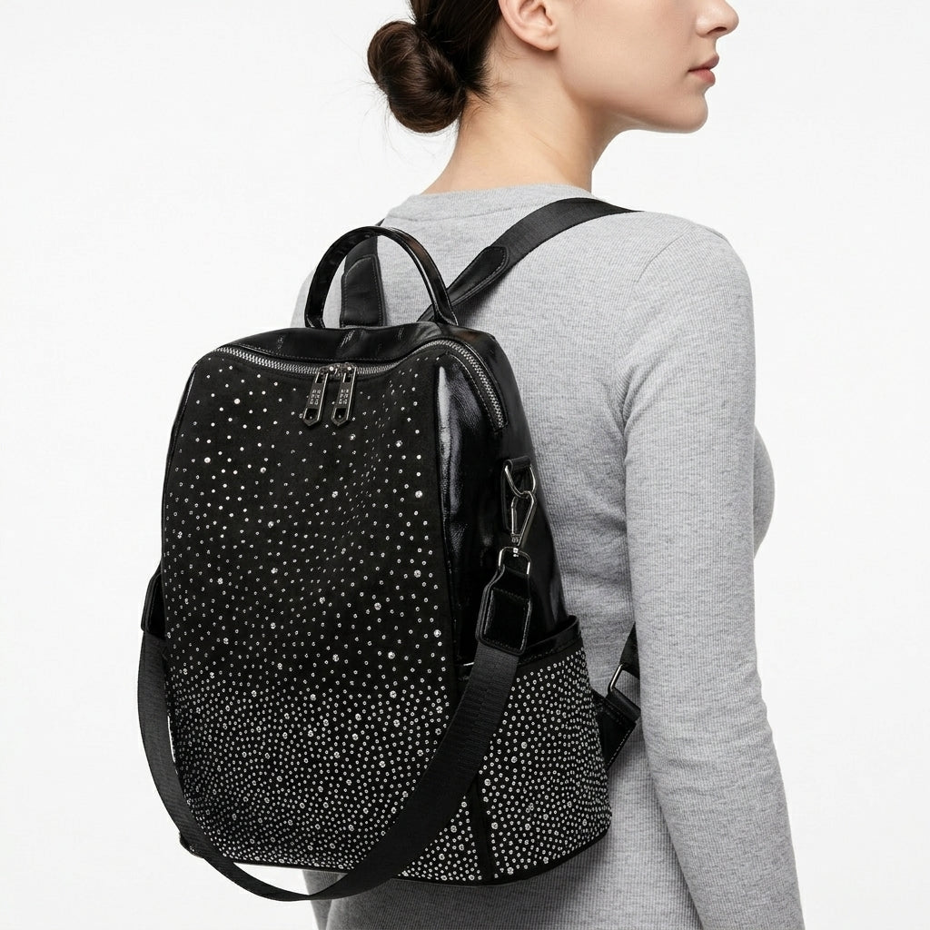 Black Rhinestone Embellished Statement Backpack