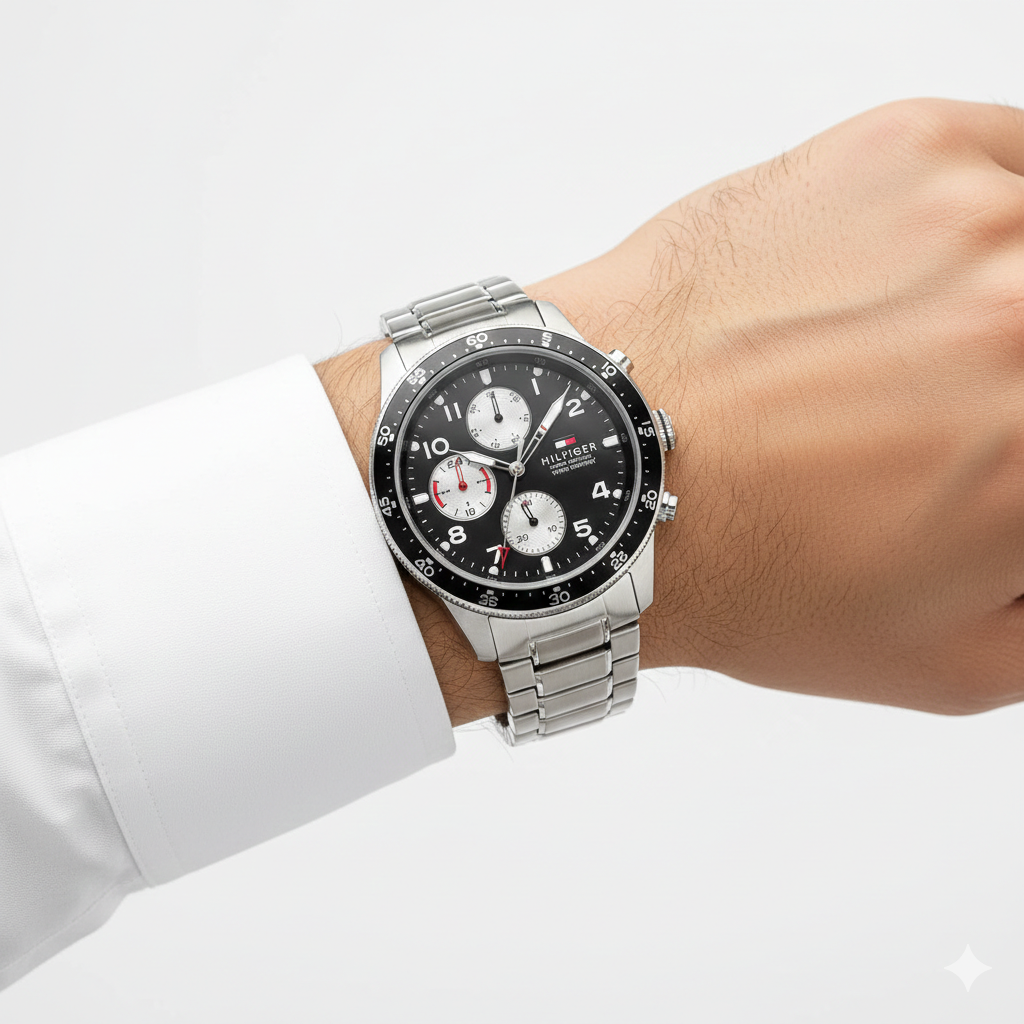 Tommy Hilfiger Men's Chronograph Watch with Sporty Red Accents ⌚️✨🥈