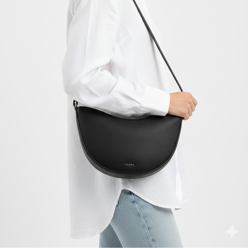 Polène Numéro Dix Textured Leather Half-Moon Bag 🖤🌙✨