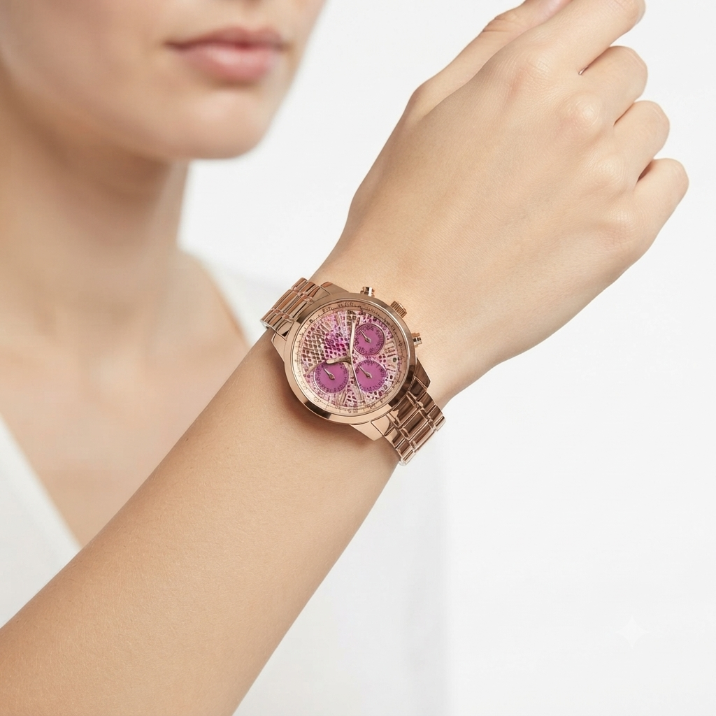 Guess Rose Gold Chronograph Watch with Exotic Snake Skin Dial 🐍⌚