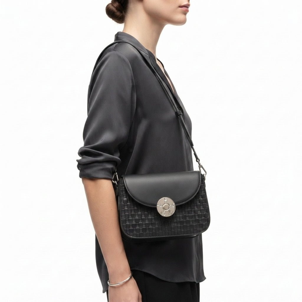Woven Texture Crossbody with Metallic Clasp