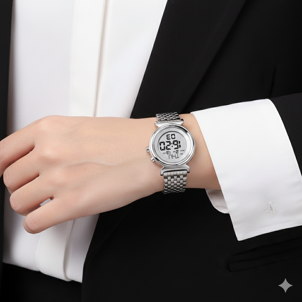 ⚪ Sleek Digital Dress Watch with Stainless Steel Band 💎