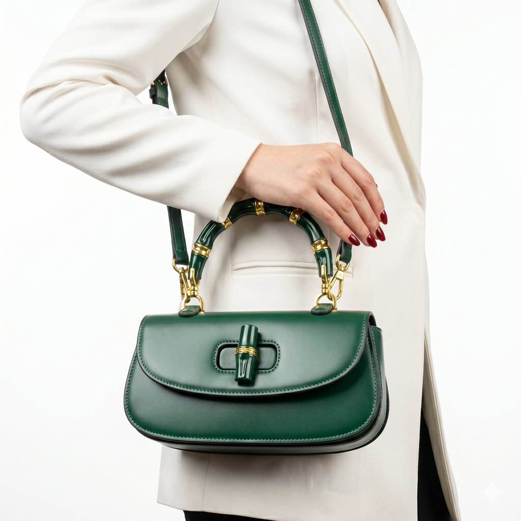 Gucci Green Leather Bag with Bamboo Handle 💚👜