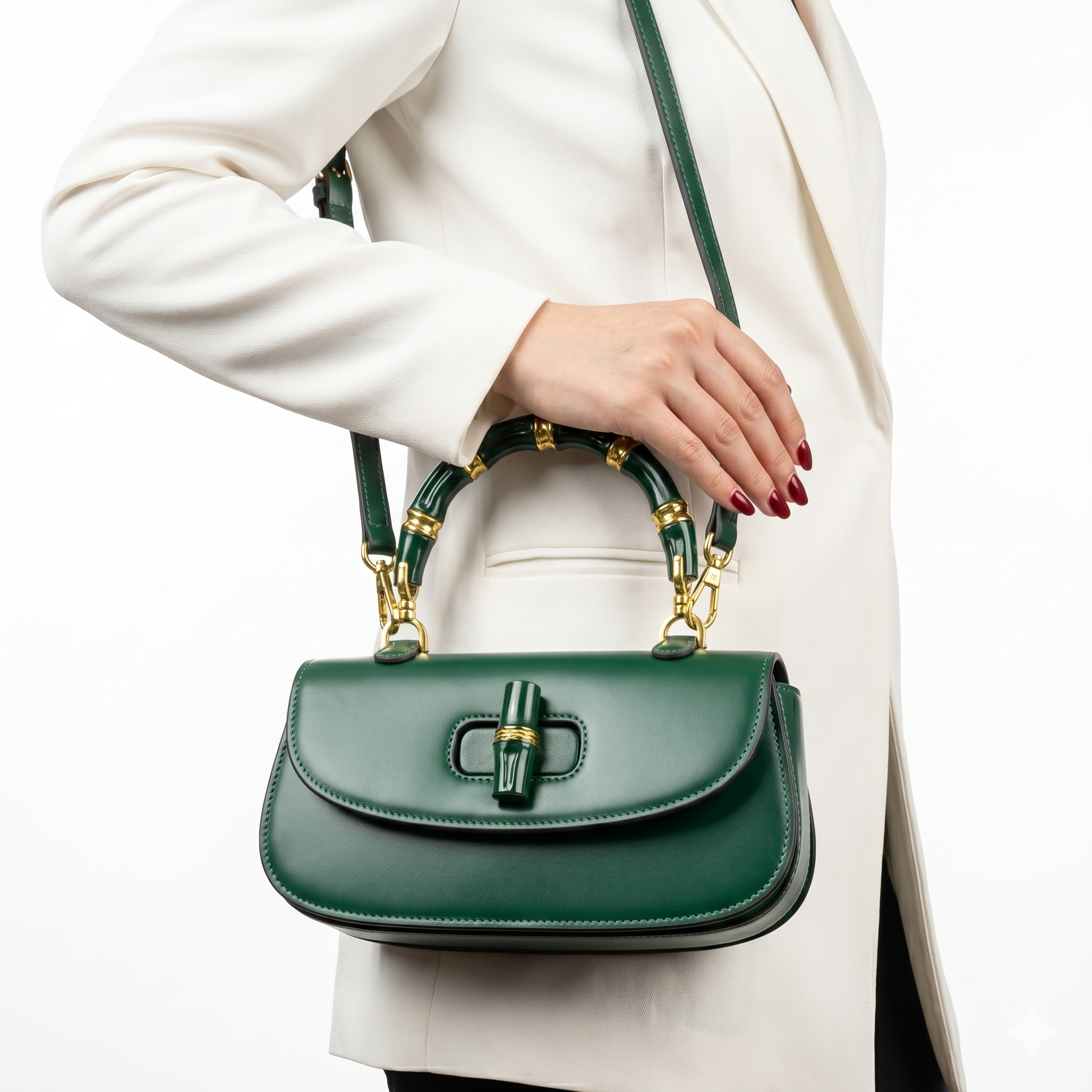 Gucci Green Leather Bag with Bamboo Handle 💚👜
