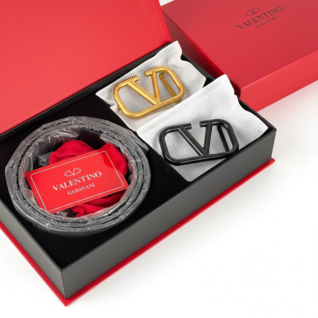 Valentino Garavani VLogo Belt Set with Dual Buckles ✨🖤💛