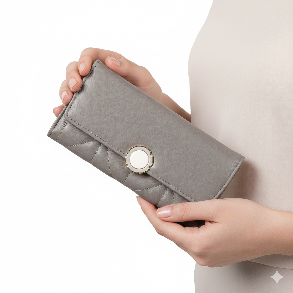 Elegant Quilted Mauve-Grey Clutch Wallet 🌸👜✨