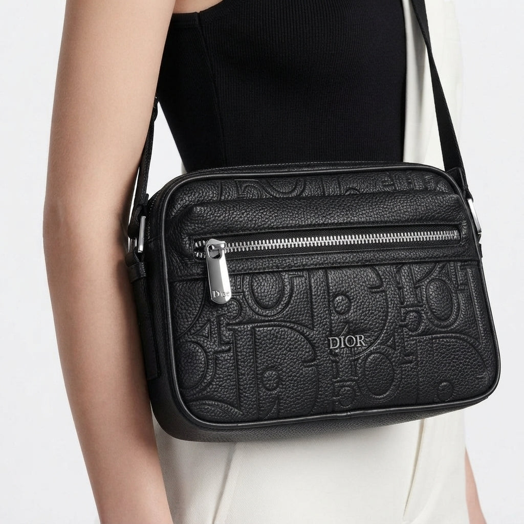 Dior Oblique Messenger Bag in Black Grained Calfskin