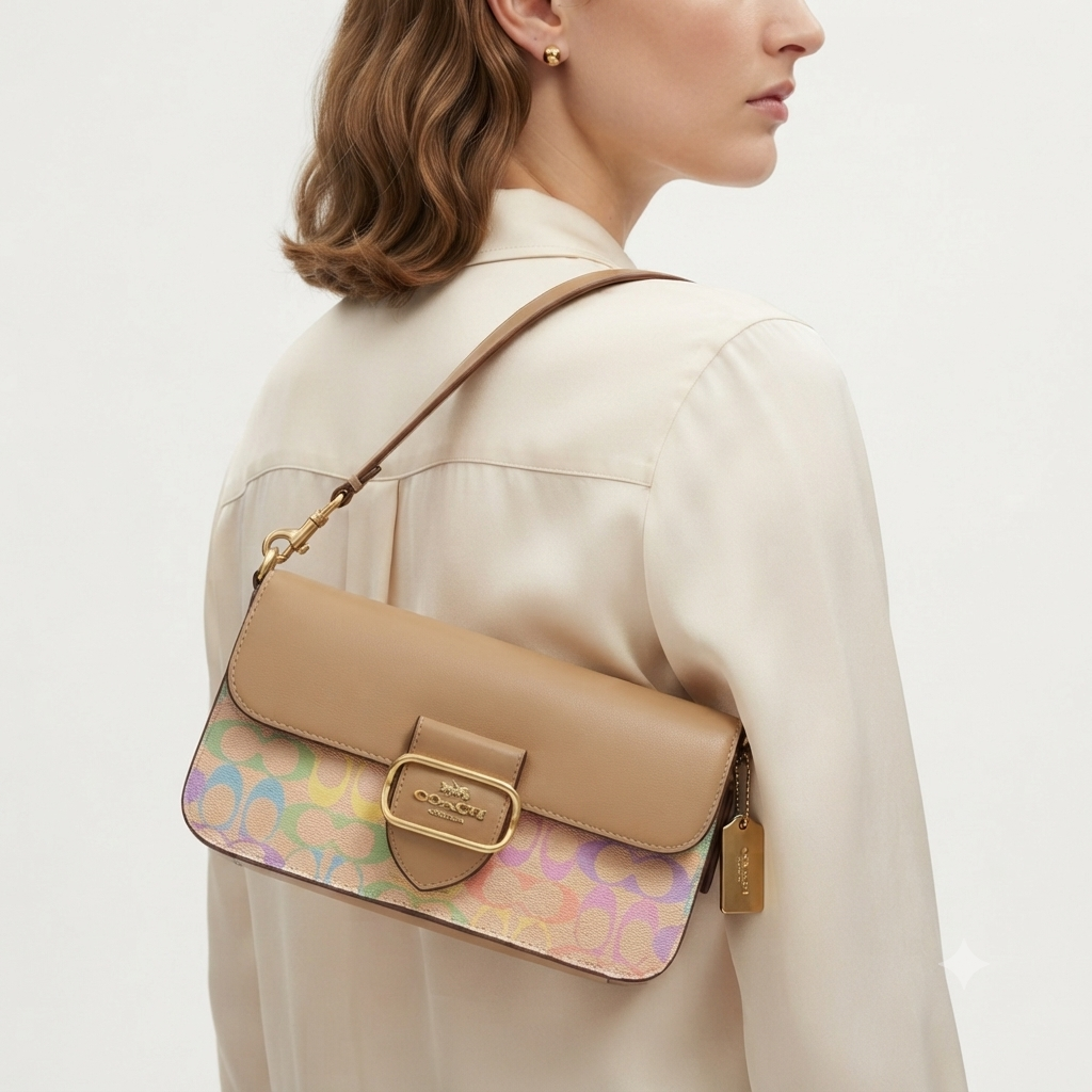 Coach Signature Multi-Color Shoulder Bag with Beige Flap 👜✨