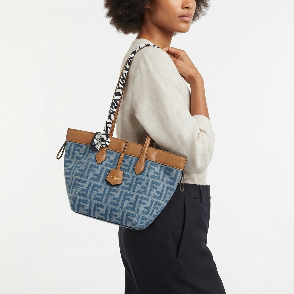 Fendi Monogram Denim and Leather Tote Bag