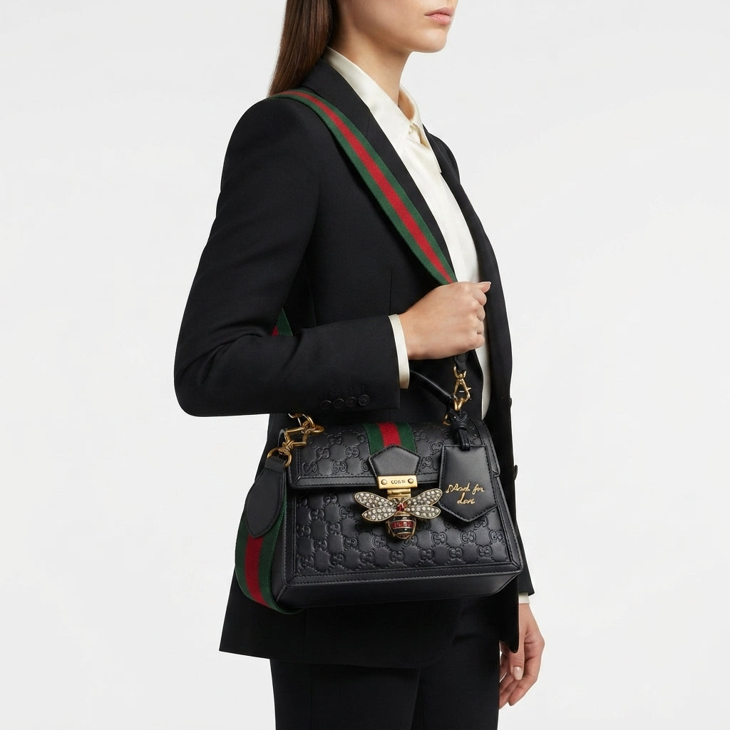 Gucci Bee Emblem Handbag with Signature Web Stripe