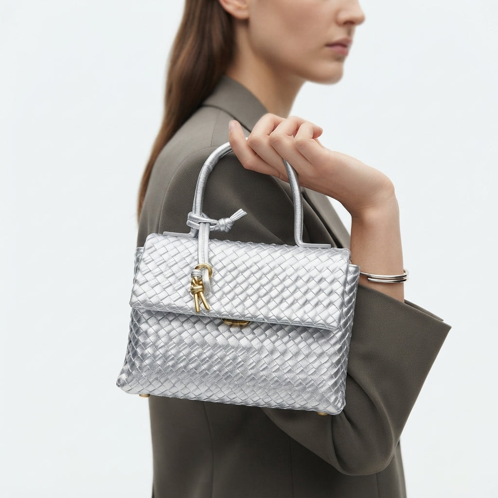 Bottega Veneta Style Woven Handbag with Crossbody Strap