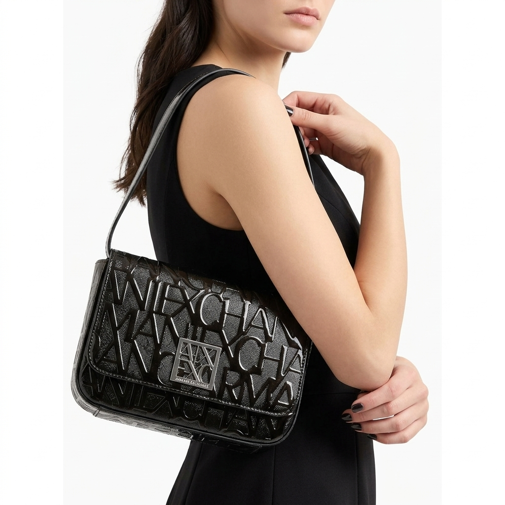 Armani Exchange Glossy Logo Embossed Crossbody Bag 🖤👜✨