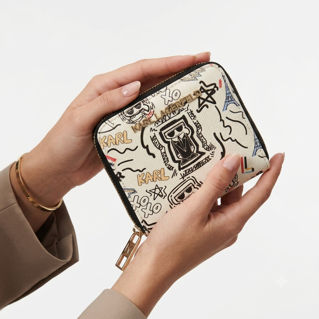 Karl Lagerfeld Graffiti Print Zip Wallet Black 🖤✨