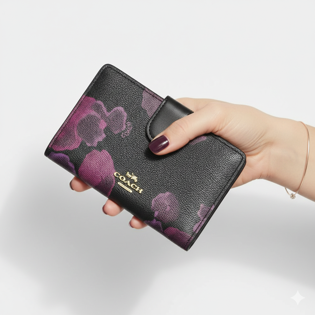 Coach Medium Corner Zip Wallet with Vintage Floral Print 🖤🌸✨