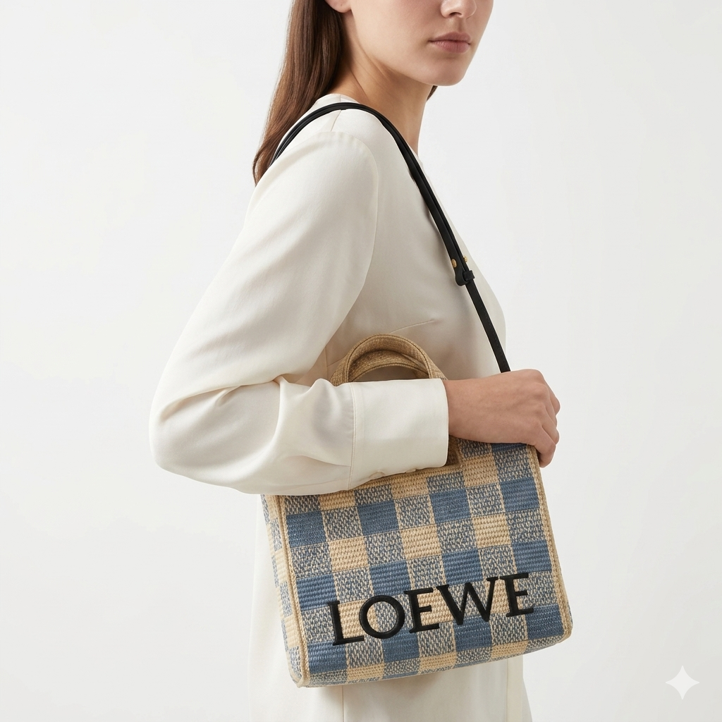 Loewe Checkered Tote: Blue Beige Black & White 💙👜🤍