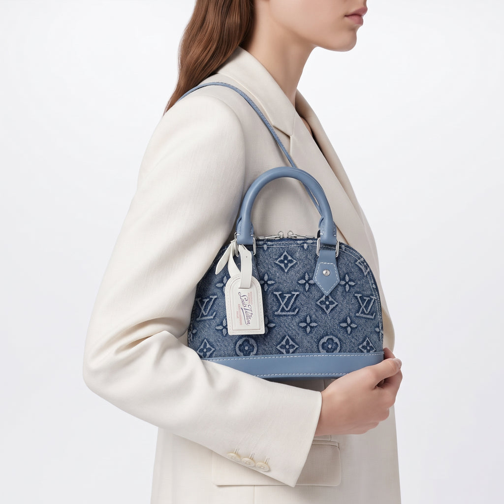 Louis Vuitton Denim Monogram Handbag with Blue Leather Trim