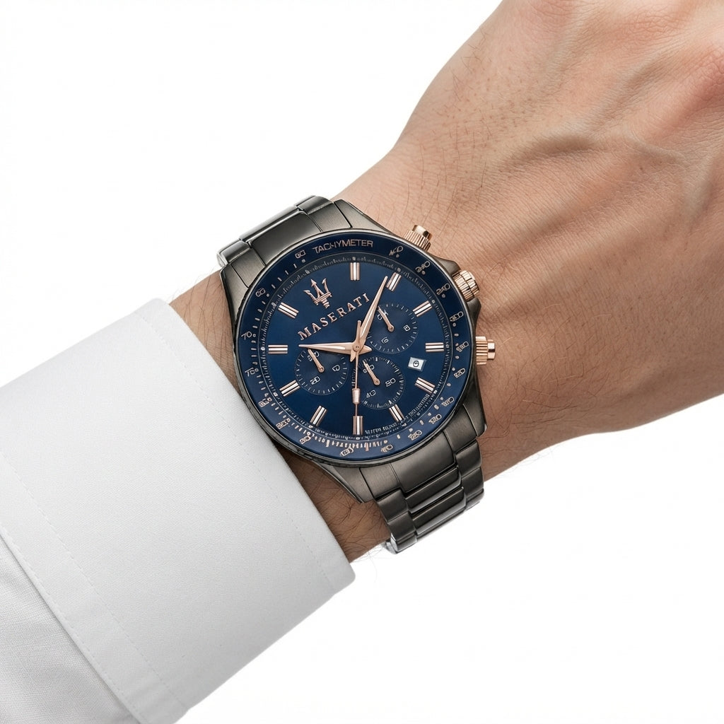 Maserati Men Chronograph Watch with Dark Grey Metal Bracelet