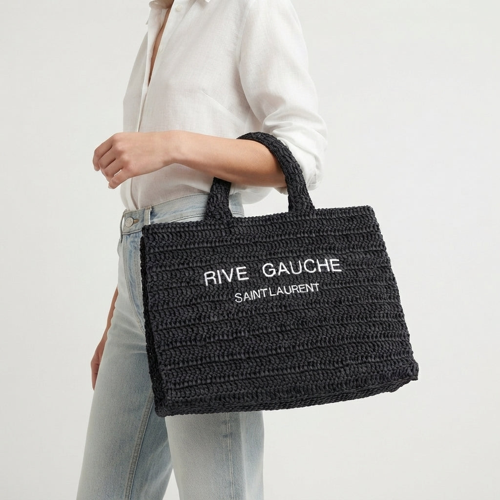 Saint Laurent Rive Gauche Black Woven Tote