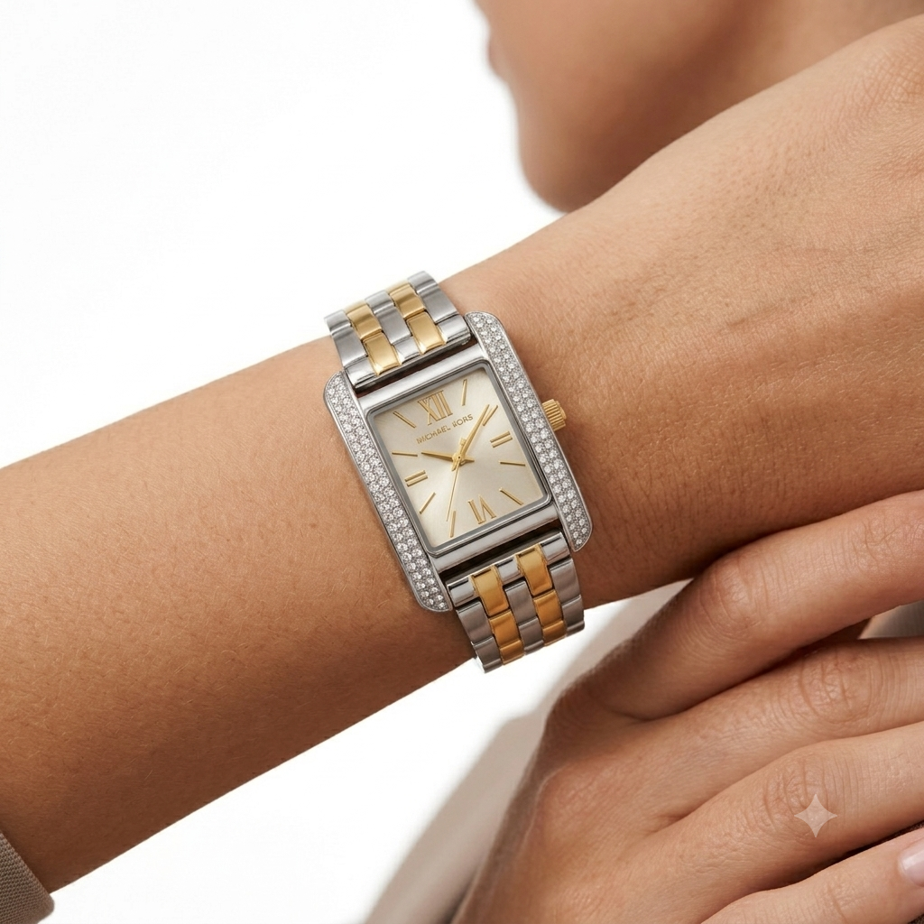 Mk for women: Silver & Gold-Tone Rhinestone Watch ⌚✨🪙