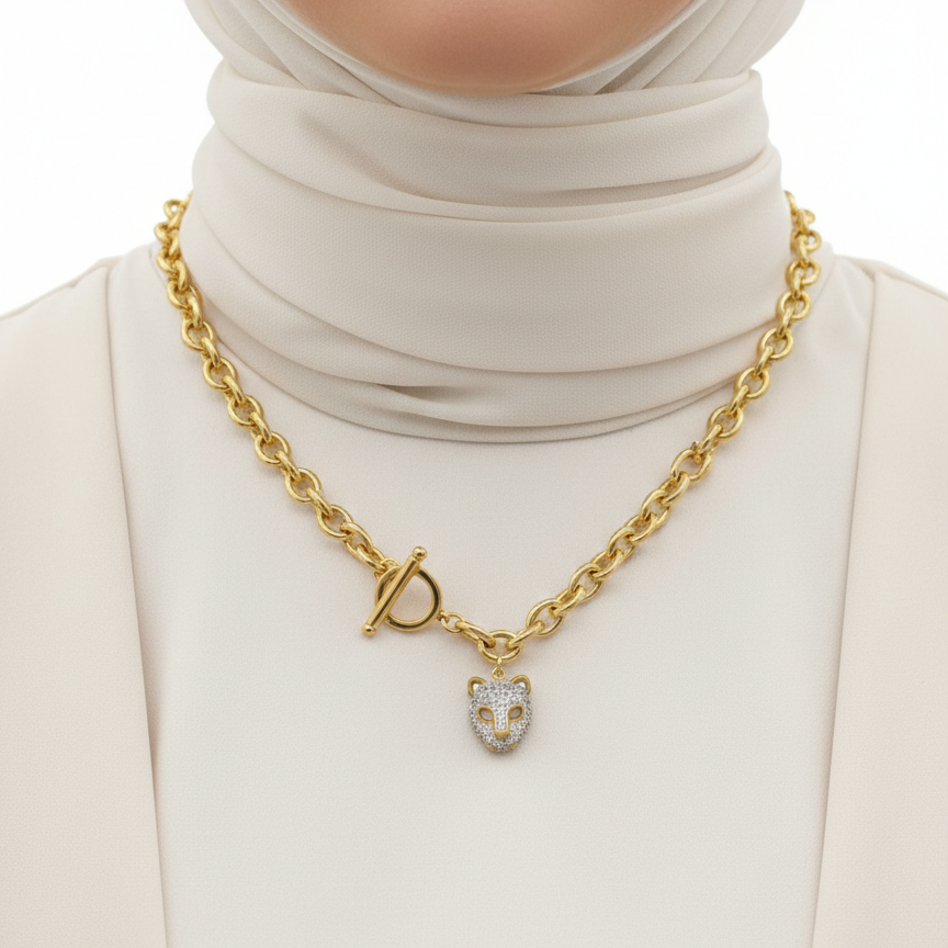 Jewelry Crystal Panther Toggle Necklace 🐆✨💎