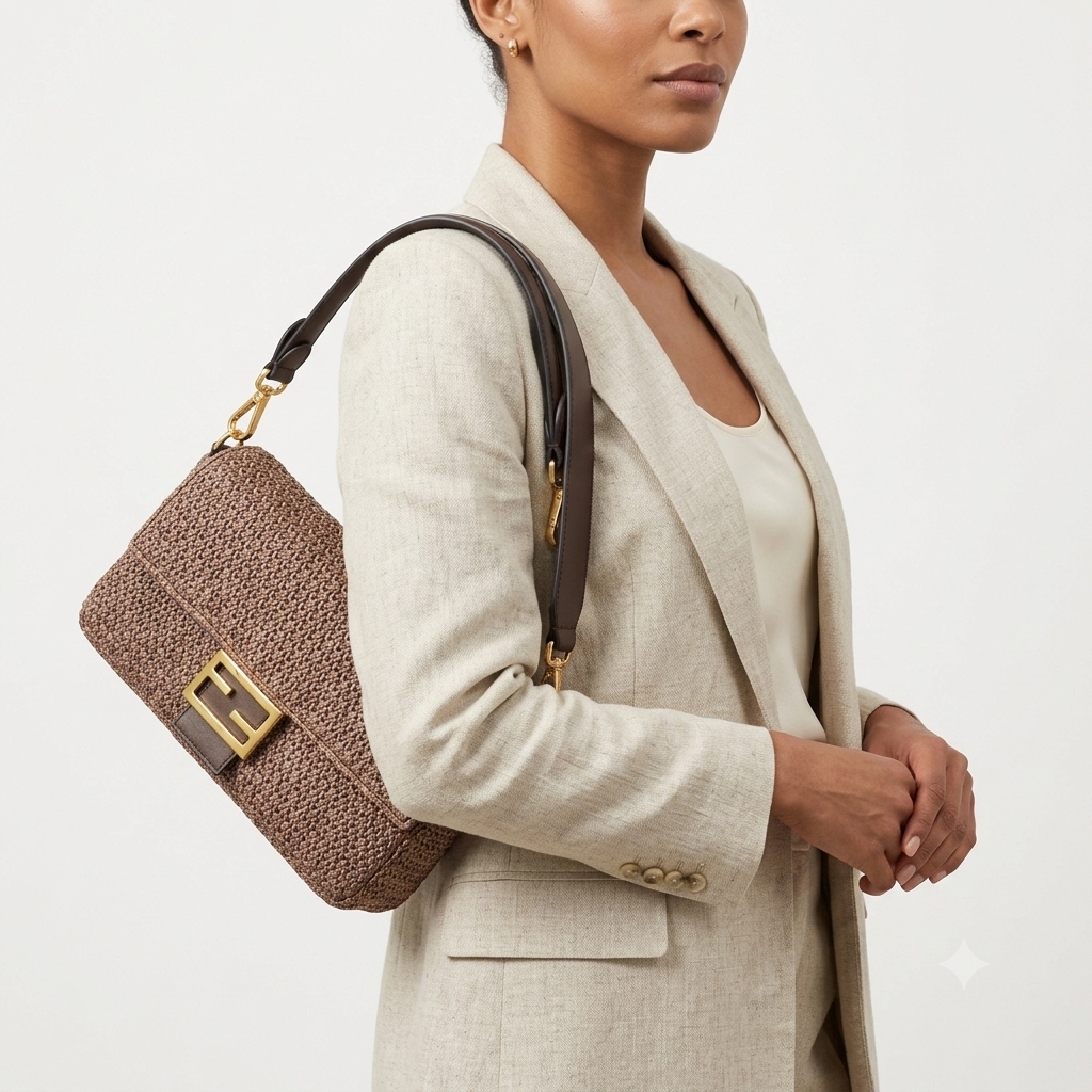 Fendi Woven Straw Bag with Gold Hardware 👜✨