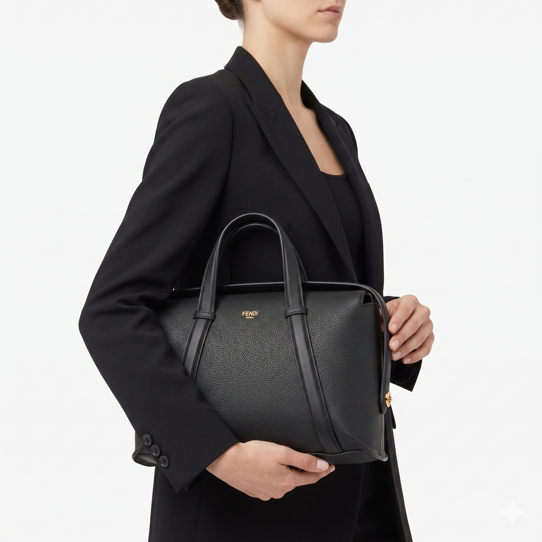 Fendi Roma Black Textured Leather Handbag 👜✨