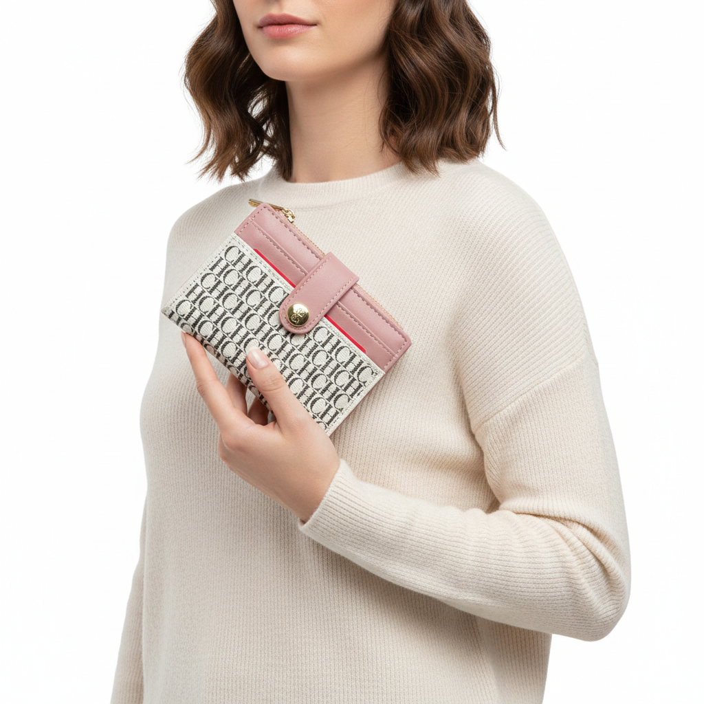 CHCH Elegant Bifold Wallet with Monogram Pattern and Zipper Pocket 🌸👛✨